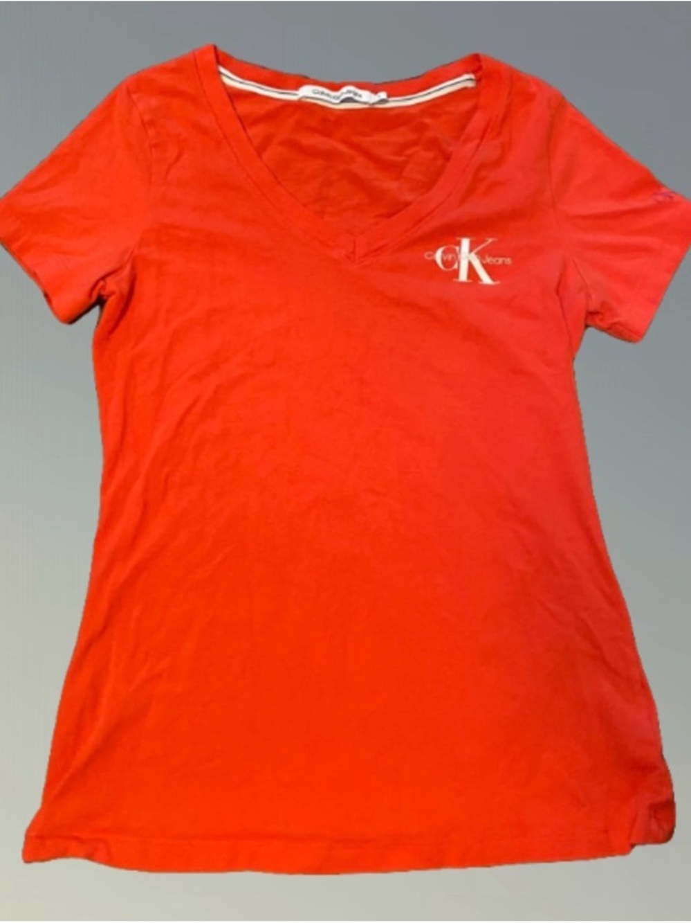 Calvin Klein Jeans Women's Bright Red V-Neck Tee